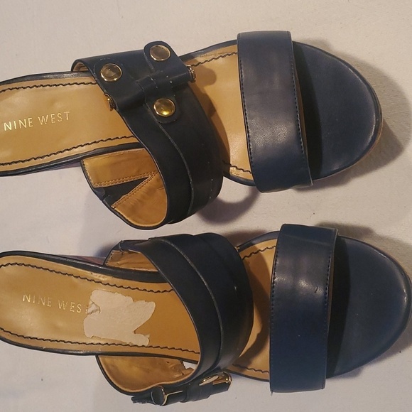 Nine West Navy Lara Striped ~4" Wedge Sz. 9 Sandal - Picture 10 of 13
